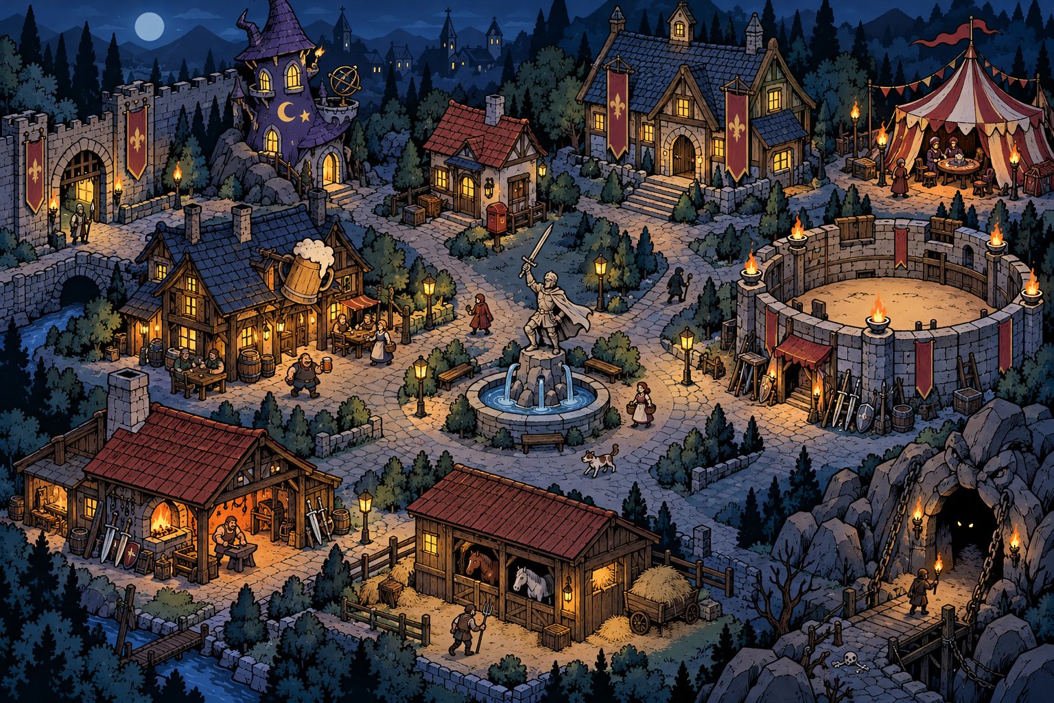 Die Stadt Nebelwacht bei Nacht